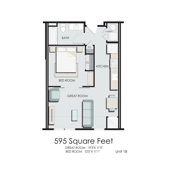 Studio Apartment - Birch 595 Square Feet
